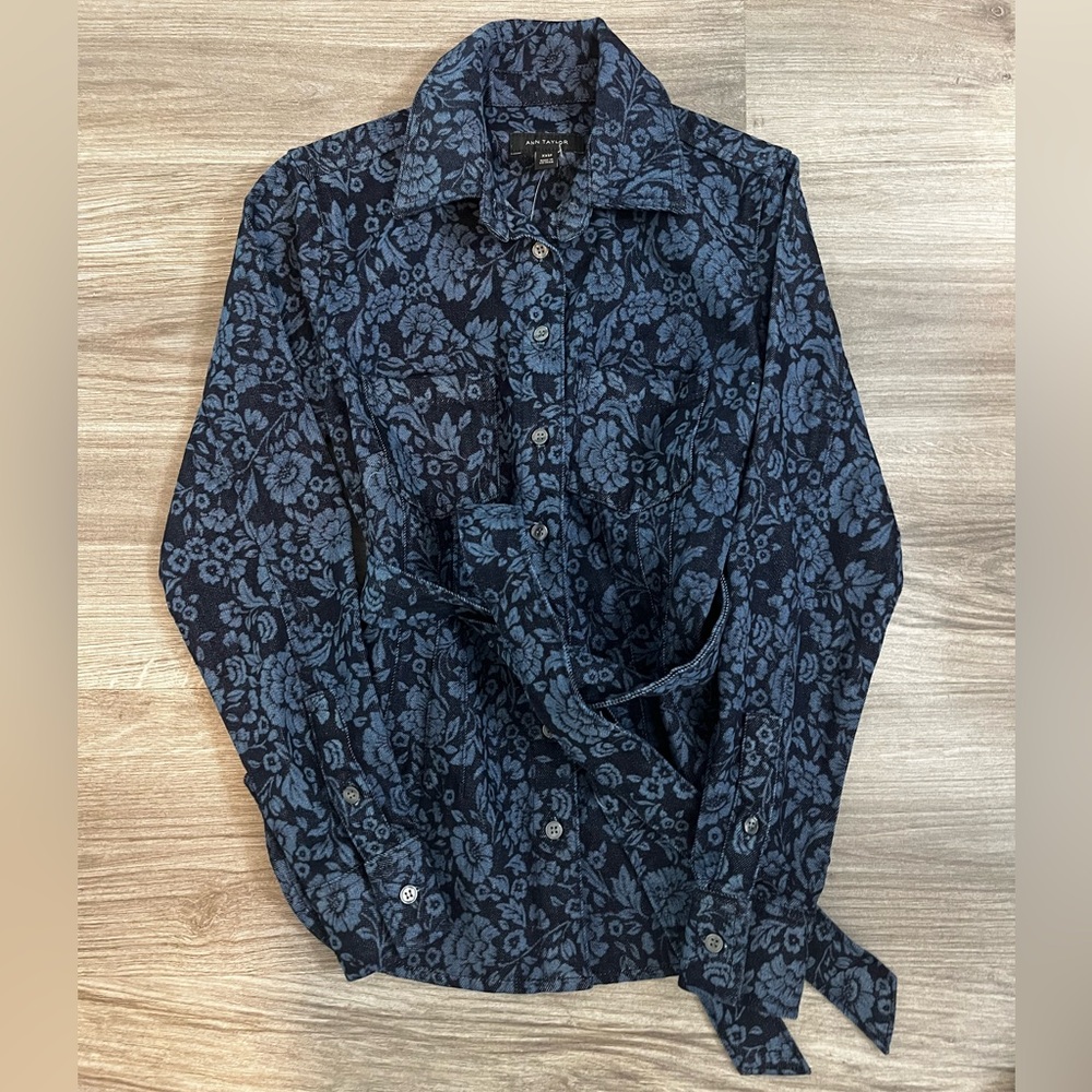 Ann Taylor Blue Floral Jean Jacket
